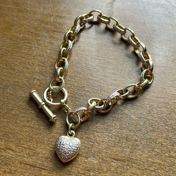 14k gold plated Sterling Silver toggle bracelet with pave crystals - Picture 1 of 5